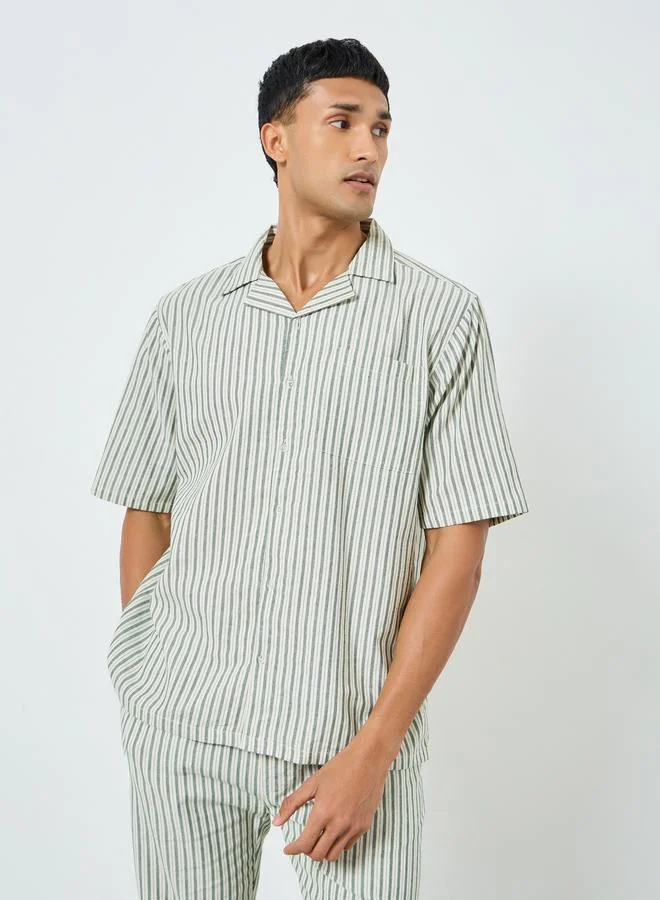 Styli  Men Striped Woven Shirt and Pyjama Set for Men | Best Price UAE